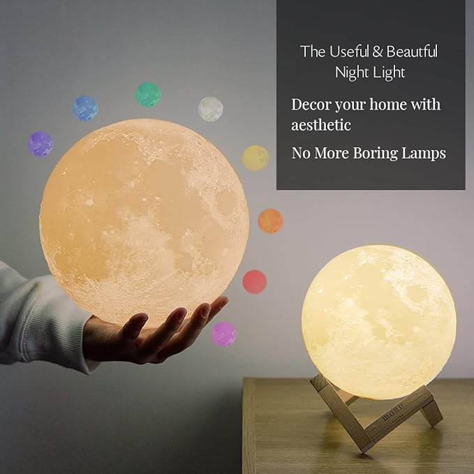 7.1 Inch Moon Lamp for Adults - 16 Color LED Light Up Moon Ball, Extra Large Realistic 3D Night Light with Remote & Timer - Unique Thanksgiving Gifts