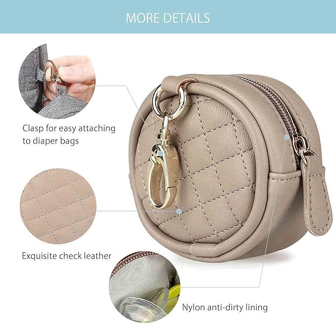 SONARIN Leather Dummy Case with Clasp,Portable Soother Pod Pacifier Case Pacifier Holder Soother Storage Box for Holding 2 Pacifiers or Nipple Shields,Attach to Diaper Bags(Apricot)