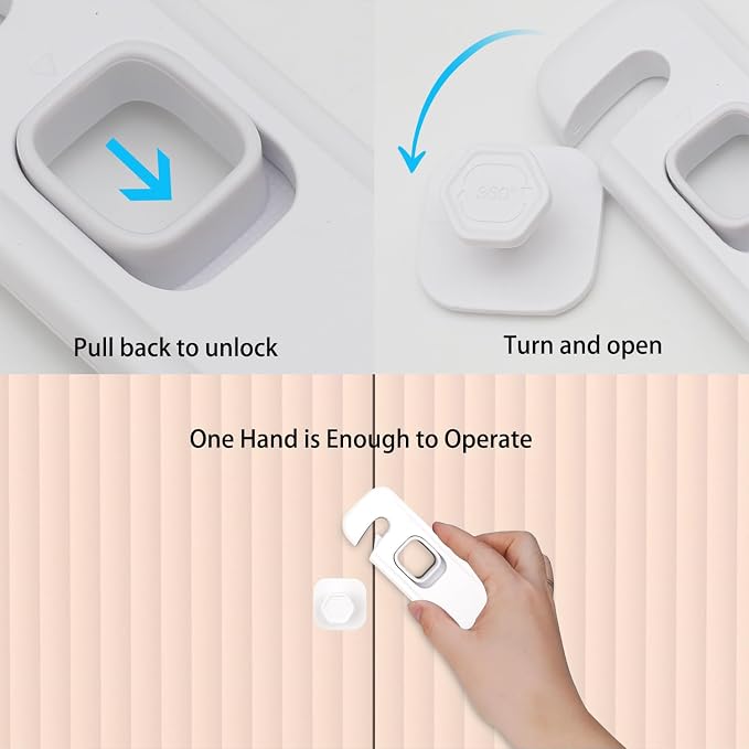 Fridge Child Lock for Refrigerator, Freezer and Cabinet, 2 Pack Adhesive Baby Proof Latches, White