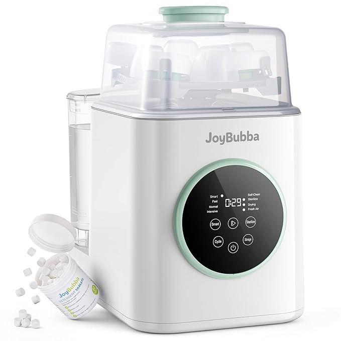 JoyBubba【Upgraded】Baby Bottle Washer, Sterilizer and Dryer, All-in-One Pro Cleaning Machine for Bottles, Pump Parts & Baby Essentials, Effortless Care, Replaces Hand Washing, 60 Cleaning Tablets.