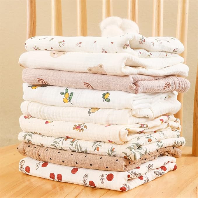 Surakey Baby Burp Cloth Layer Soft Absorbent Muslin Swaddle Blankets 85cmx65cm, Newborn Towel for Baby Shower Machine Washable for Sensitive Skin, 1 Pieces Type 6