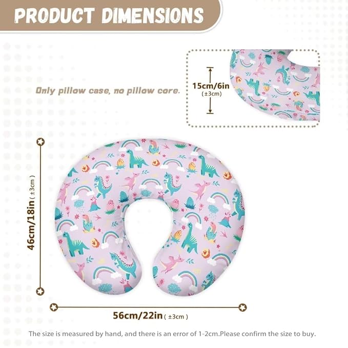 Removable Cover for Breastfeeding Pillows,Baby Nursing Pillow Cover, Ultra Soft Breathable, Stretchy Feeding Pillow Case with Hidden Zipper,Cartoon Dinosaurs Cloud Rainbow