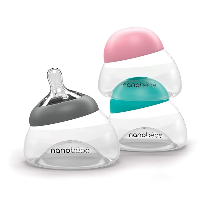 Nanobebe Breastmilk Bottle, Breastfeeding Newborn Breast Like, Anti Colic, Perfect Latch, Preserves Breast Milk nutrients, Twin-Pack Grey