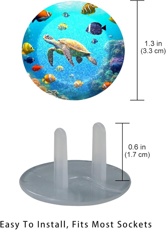 Turtle Fish Underwater World 12 Packs Outlet Covers, Safety Electrical Outlet Plug Covers, Child Proof Socket Caps, 2-Prong Power Wall Plates
