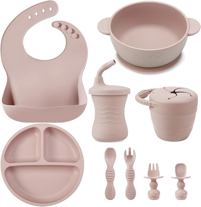 PandaEar 9PCS Silicone Baby Feeding Set & 7 Pack Silicone Baby Feeding Spoons