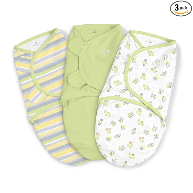 SwaddleMe by Ingenuity Original Swaddle, 100% Cotton, Improves Sleep & Calms Startle Reflex, 0-3 Months, 3-Pack - Busy Bees