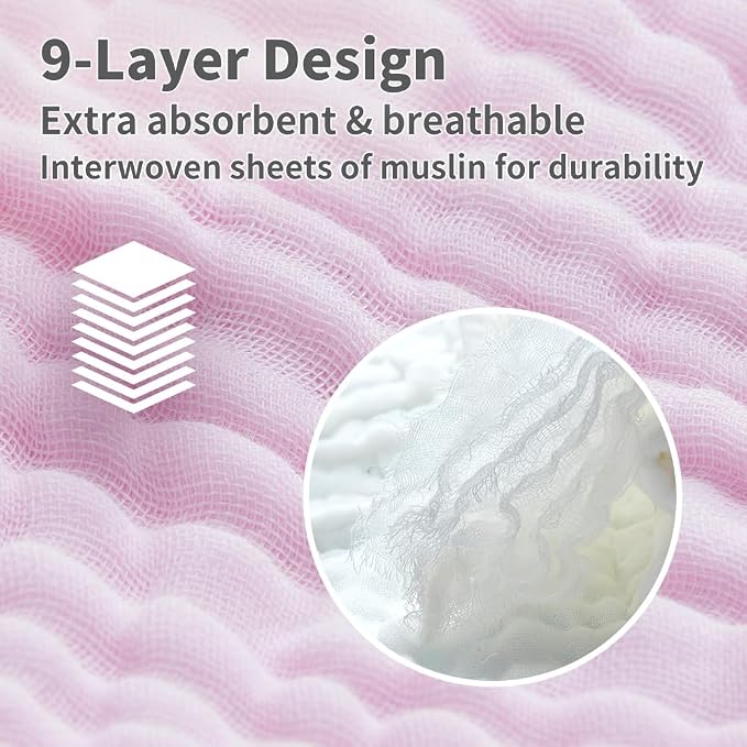 L'Ange Baby Washcloths and Burp Cloths Set - 3 Pack of 9 Layer 100% Cotton Muslin for Sensitive Skin - Super Absorbent - Medical Grade Packaging for Infants Newborns and Toddlers- 9x9 - White