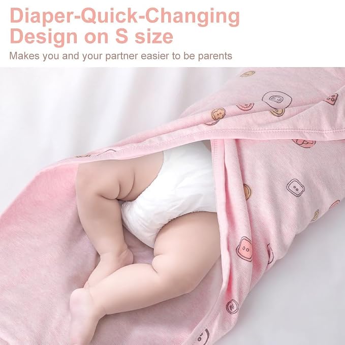 Organic Cotton Baby Swaddle Blankets Soft, Unisex Baby Blanket Wrap for Newborn Baby Boys Girls, Skin Friendly Wearable Swaddling Sleep Sack Calms Startle Reflex (Button, Peachpink, 0-3 Months)