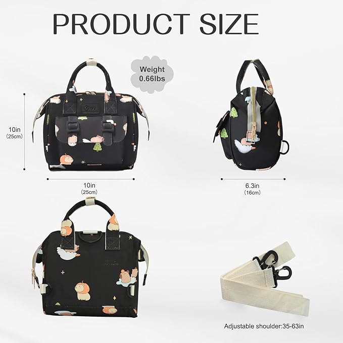 Small Diaper Bag Crossbody with Multi-Pocket, 4 in 1 Mini Travel Mommy Tote w/ Shoulder for Stroller, Small Toddler Daiper Backpack with Insulated Pockets, Compact Baby Bag for Mom (Black Animal)