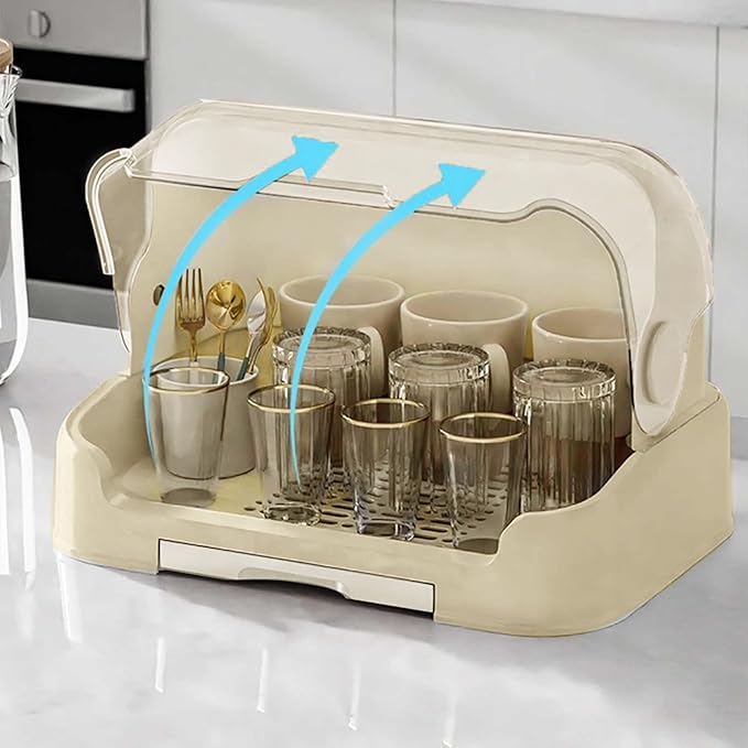 2025 Large Baby Bottle Organizer with Cover ＆ Removable Drain Tray, Dustproof Portable Baby Bottle Drying Rack Reusable Bottle Rack Holder Storage (Gray)