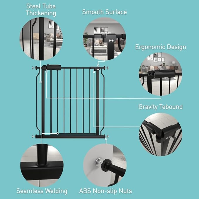 WAOWAO Baby Gate 66.93-71.65" Extra Wide Pressure Mounted Walk Through Swing Auto Close Safety Black Metal Toddler Kids Child Dog Pet Puppy for Stairs,Doorways,Kitchen