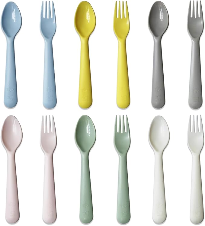 Kids Spoons and Forks Toddler Utensils Plastics Reusable Silverware Baby Cutlery Set Feeding Dinnerware Utensils BPA Free Microwave Dishwasher and Freezer Safe