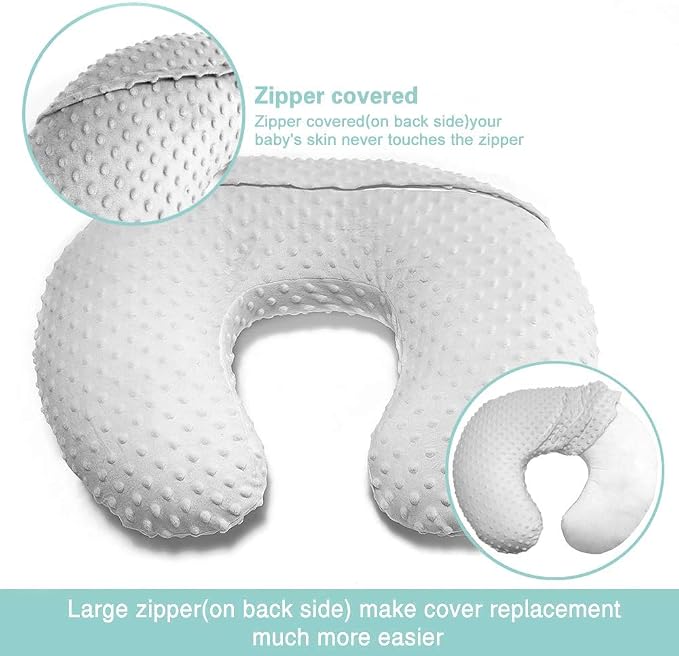 Minky Nursing Pillow Cover Breast Feeding Pillow Cover Slipcover U Shape for Baby Boy Girl,Cover Only(Beige&White, Pack of 2)