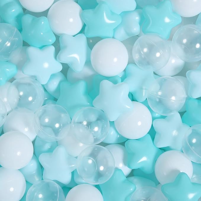 TRENDPLAY Star Ball Pit Balls for Toddlers -50 100 200 Count Star Balls Different Shapes, Non-Toxic Plastic Balls for Safe Play, Boys Girls Festival Party Decoration