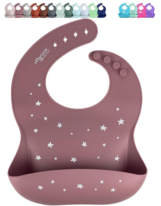 otterlove Silicone Bib ??100% Pure Platinum LFGB Baby Bibs with No Fillers ??Wide Food Catching Pocket ??Easy Clean ??Mess Proof ??Dishwasher Safe ??BPA and Phthalate Free