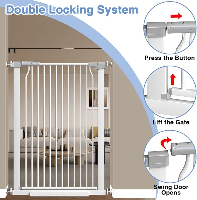 40.55" Extra Tall Baby Gate -54.8"-57.4" Extra Wide Baby Gate Pet Gate for Stairs and Doorways-1.37" Ultra Narrow Spacing Pressure Mounted Dog Gate with One-Handed Operation(54.8"-57.4")