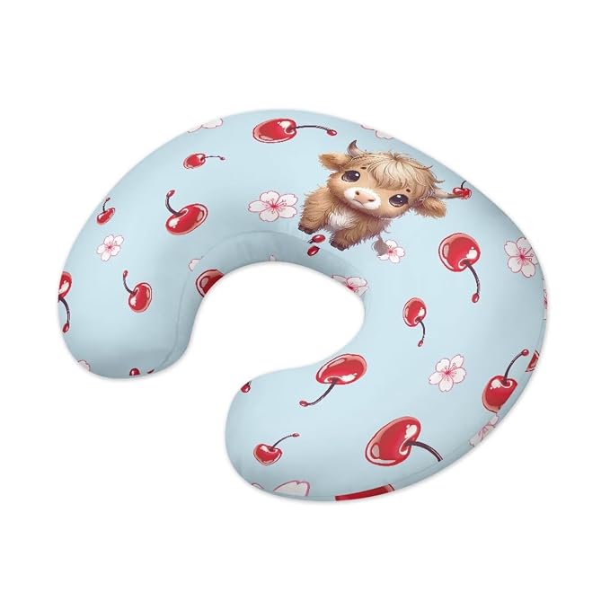 Forchrinse Highland Cattle Cherry Nursing Pillow Cover,Breastfeeding Pillow Slipcover for Baby Boys & Girls Cute Nursing Pillow Case for Newborn