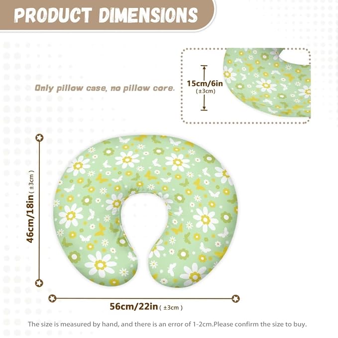 Hippie Floral Butterfly Nursing Pillow Covers for Breastfeeding Pillow U-Shaped Pillow Case Soft and Skin-Friendly Nursery Bottle Pillowcase-Green