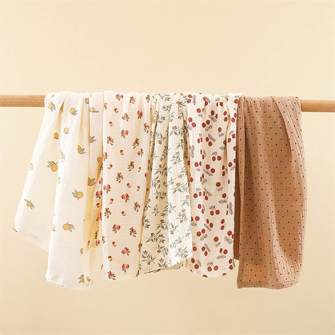 Surakey Baby Burp Cloth Layer Soft Absorbent Muslin Swaddle Blankets 85cmx65cm, Newborn Towel for Baby Shower Machine Washable for Sensitive Skin, 1 Pieces Type 6