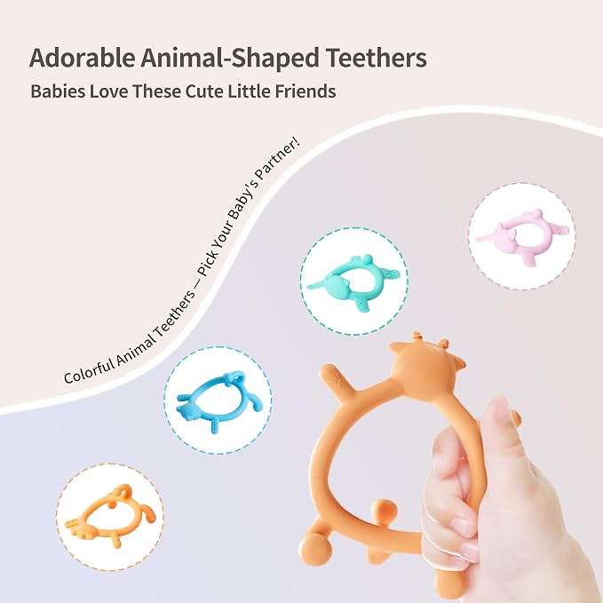 Pigeon Silicone Animal-Shaped Baby Teether, Blue Cat, 6M+, 1 Count – Multi-Textured Teething Relief Toys, Lightweight & Easy to Grasp