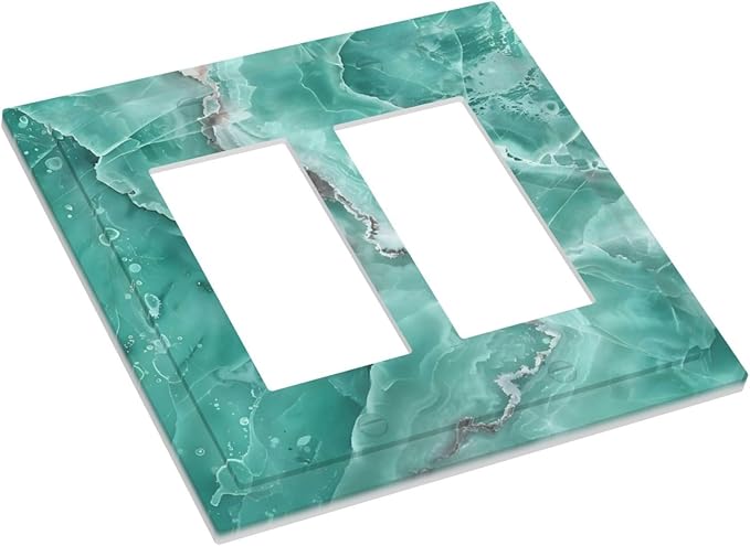 Turquoise Green Tiles Abstract Luxurious Print Decorative Outlet Covers 2 Gang Double GFCI Rocker Electrical Wall Panels Light Switch Cover Plate for Bathroom Kitchen Decor