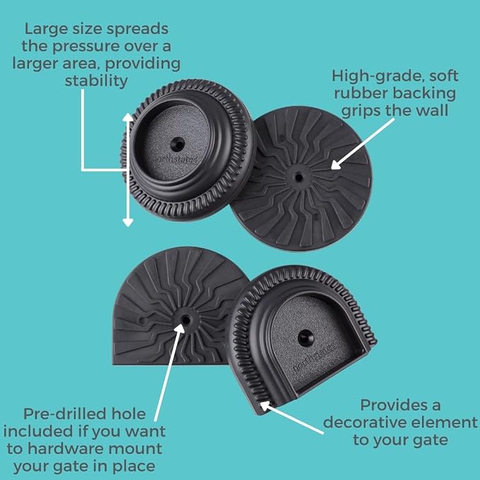Toddleroo by North States - Safety Gate Wall Guards: Pressure Mounted Baby Gate Wall Protector - Pack of 4 - Black