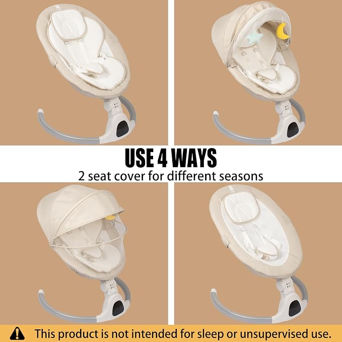 JFOVMCYG Electric Baby Swing for Infants 0-9 Months, Portable Infant Swing with 5 Swing Speeds, Bluetooth Audio, Remote Control, Washable Seat Cover, Lvory White, Up to 20 lbs