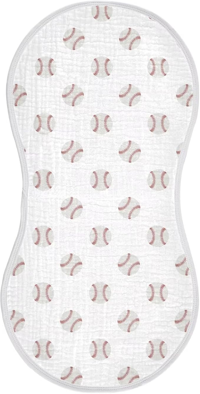Cartoon Balls Baby Muslin Burp Cloths Set of 1 Red and White Baseball Patch Sports Muslin Washcloths Watercolor Milk Spit Up Rags Soft Newborn Towel for Unisex Boys and Girls, 22 x 11 Inch