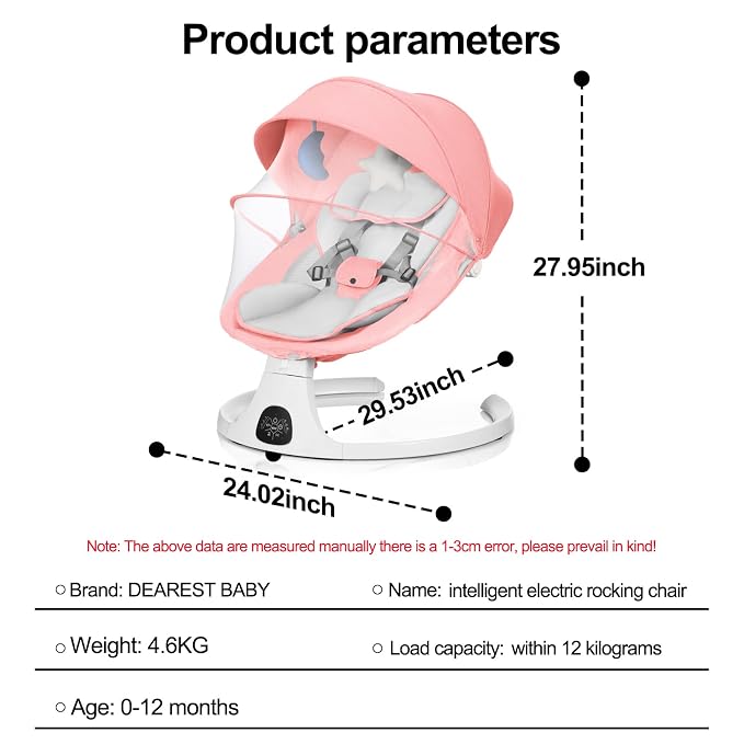 Baby Swing 3 in 1 Multifunctional Infant Rocker, Portable with Remote Control, 5-Point Seat Belt, 5 Auto Rocking, 3 Speed Timer, Electric with Music (0-12 Months) (Pink)