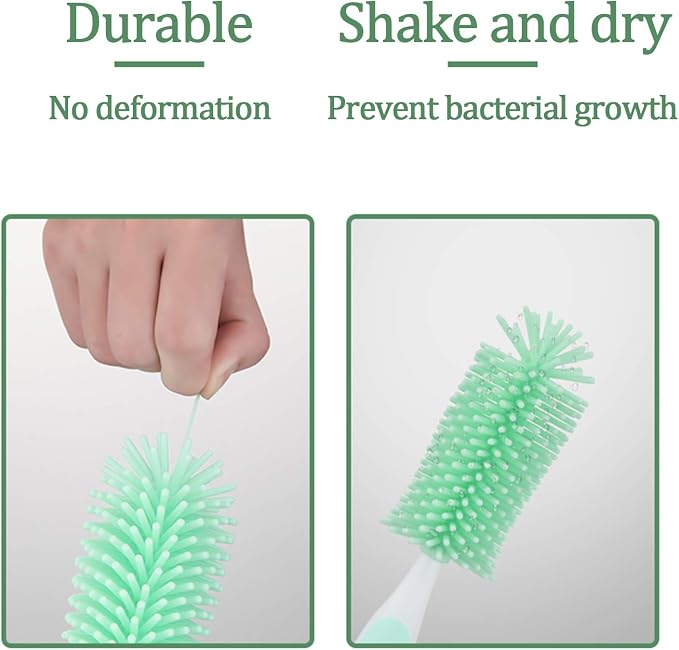Baby Bottle Brush Small Bottle Silica Gel Scrubber Cleaner Brushes Set Sponge Washer Milk Water Cleaning Kit Cup, (Green)