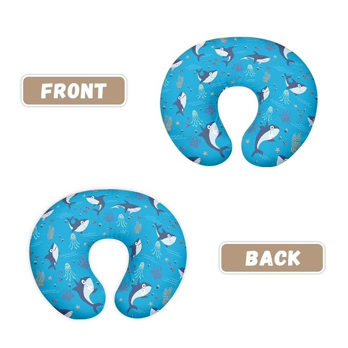 Sea Sharks Breastfeeding Pillow Support Cover Comfortable & Gentle on Baby Skin Fabric Newborn Nursing Pillow Slipcover Case with Hidden Zipper for Boys Girls