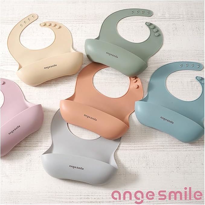 Baby Feeding Essentials Silicone Ange Smile 12 Set Bib, Baby Bowl, Suction Plate, Spoon, Fork Eating Utensils for 6+ Months Kids Toddler Kawaii (Pink)