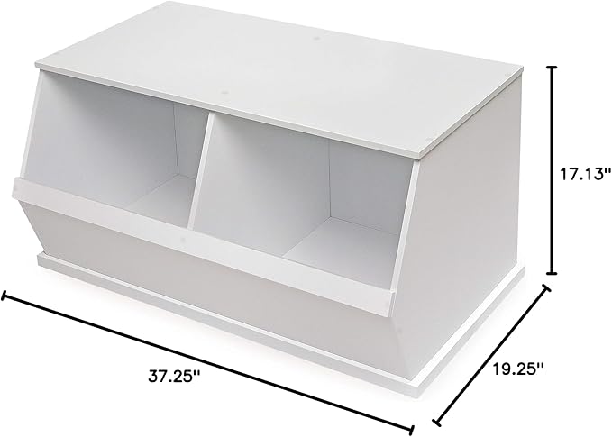 Badger Basket Two Bin Stackable Toy Storage Cubby Organizer ??Modular Storage for Toys, Books, and Crafts ??Solid Wood Panel - White