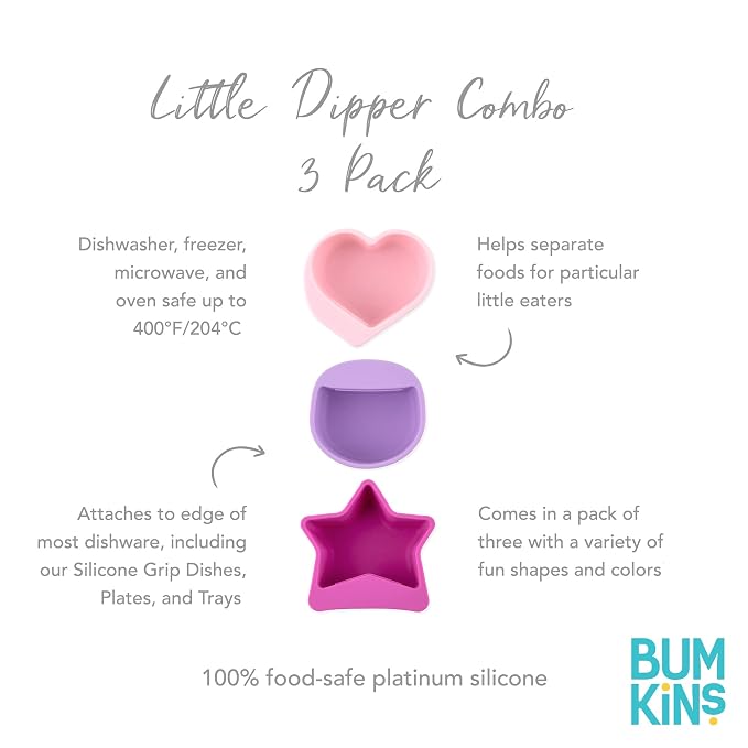 Bumkins Baby Silicone Little Dippers, Attaches to Bowls, Dishes and Plates, Sauce Cup, Holds Condiments, Dip, Puree, Toppings, Baby Led Weaning, Essential Feeding Supplies, for Babies 6 Months Up