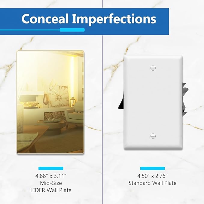 LIDER Blank Wall Plate, Temperature and Impact Resistant, Acrylic, Reflective, Screwless Cover, Modern Decoration Upgrade, Mid-Size, 1-Gang 4.88" x 3.11?? Gold