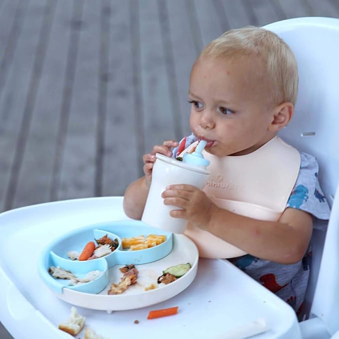 Miniware Roll & Lock Silicone Baby Bib, Easy Mealtime Cleanup - Food-Grade Adjustable Neck Strap and Food Catcher