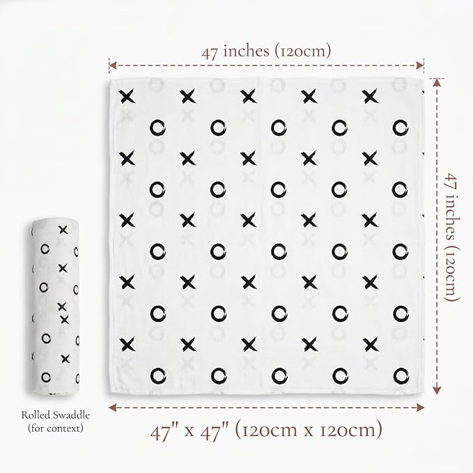 Lulujo Baby Swaddle Blanket| Unisex Softest Bamboo Viscose Muslin Swaddle Blanket| Neutral Receiving Blanket for Girls & Boys | 47in x 47in Hugs & Kisses