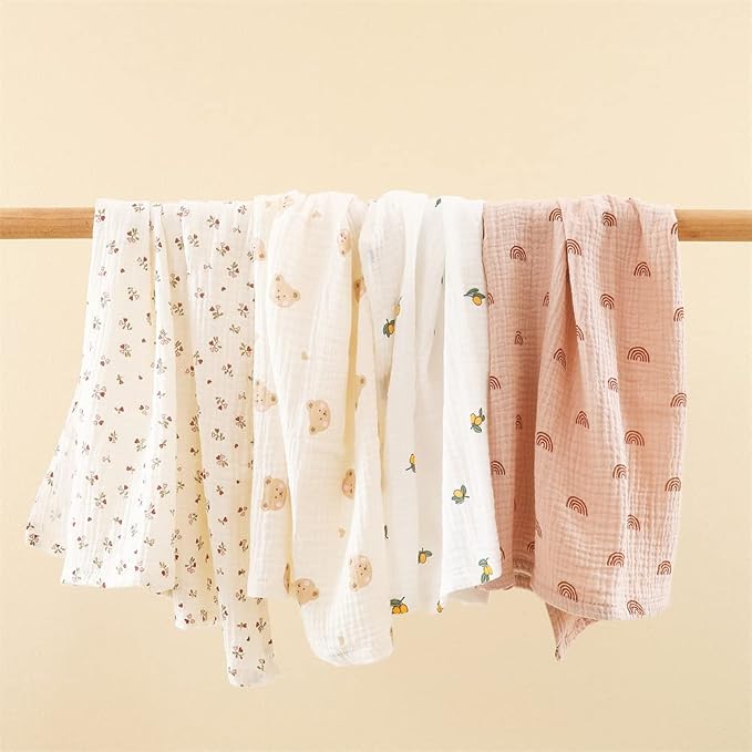 Surakey Baby Burp Cloth Layer Soft Absorbent Muslin Swaddle Blankets 85cmx65cm, Newborn Towel for Baby Shower Machine Washable for Sensitive Skin, 1 Pieces Type 6