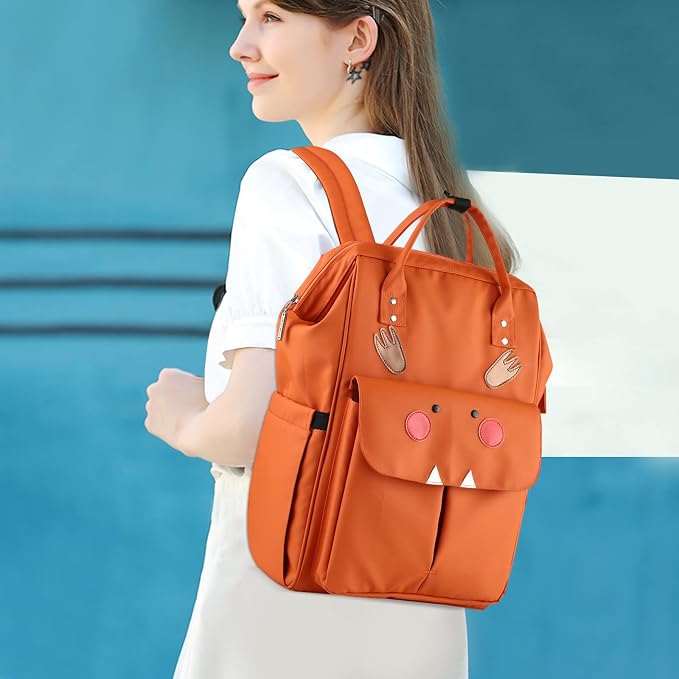 SONARIN Stylish Large Capacity Diaper Bag Backpack,Travel Nappy Changing Bag Mommy Bag with Changing Mat & Stroller Straps(Orange)