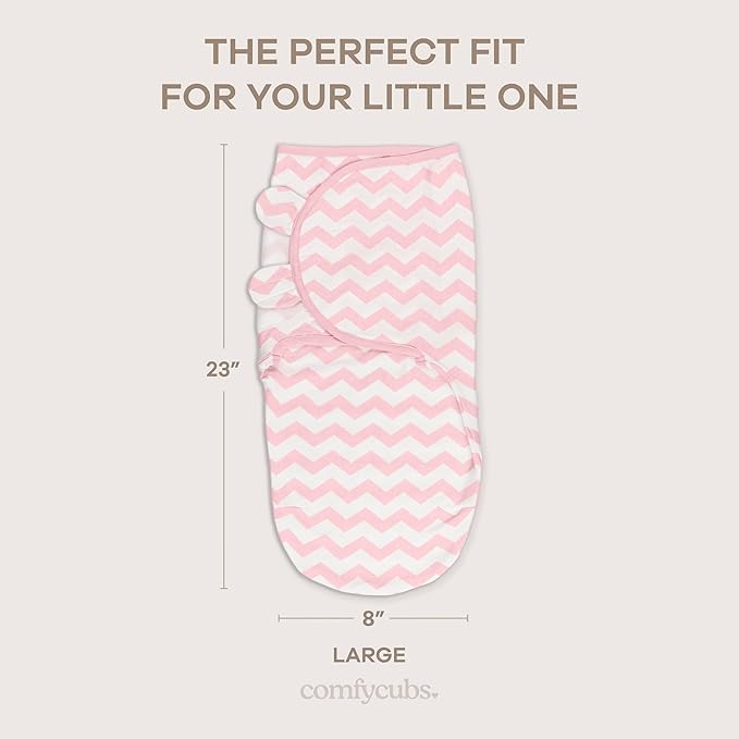 Comfy Cubs Easy Swaddle Blanket, 3 Pack - 100% Cotton Newborn Wrap, Large for 3-6 Months Infants, Breathable and Durable Sleep Sack for Babies - Pink