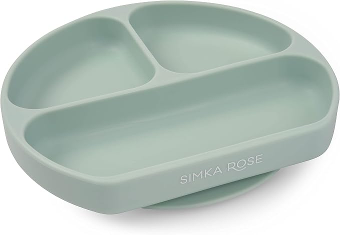 Simka Rose Baby Suction Plates - Silicone Divided Design, BPA Free, Microwave & Dishwasher Safe - Baby Led Weaning Supplies (Pack of 1)