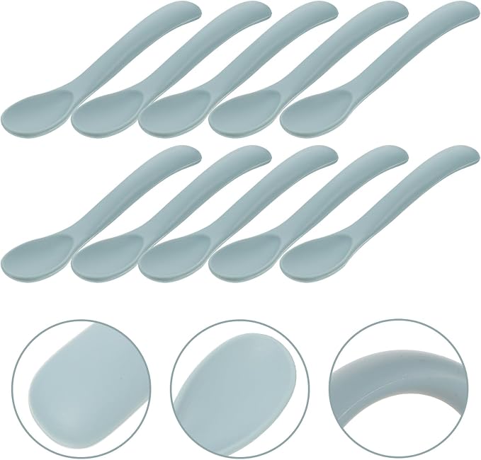 LIOOBO 10pcs Silicone Spoons Soft Flexible Training Utensils for Self-feeding Compact Design for Travel Safe Scoop for Porridge Soup and Puree Light Blue
