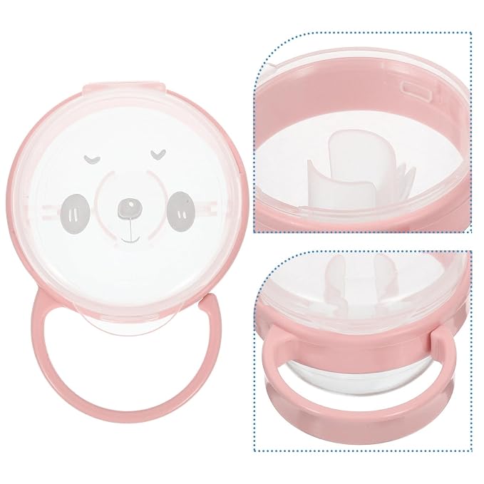 KOMBIUDA Portable Pacifier Case for Travel Holder Dustproof Storage Box with Hook for Hygiene Pink Animal Design
