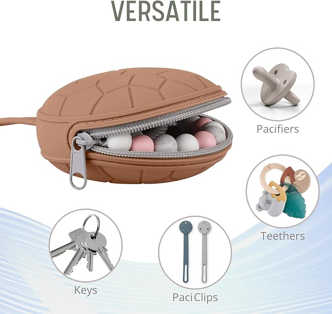 Silicone Pacifier Holder Case, Newborn Baby Pacifier Holder for Boys & Girls (Pale Taupe/Oslo Grey)