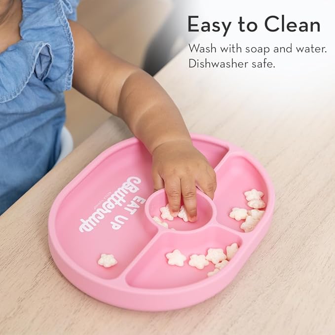 Bella Tunno Suction Plate for Babies & Toddlers, Self-Feeding Dish for Baby Led Weaning, Silicone Divided Plate, Sticks to Highchair Trays & Tables, Microwave & Dishwasher Safe, Eat Up Buttercup