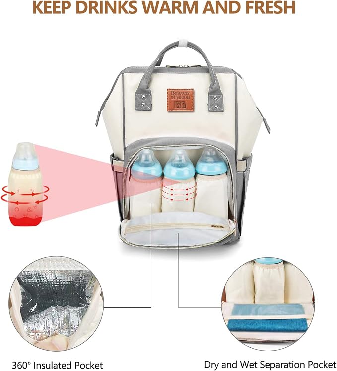 BALCONY & FALCON Multi-Functional Diaper Bag Backpack with Changing Pad Waterproof Nappy Bag
