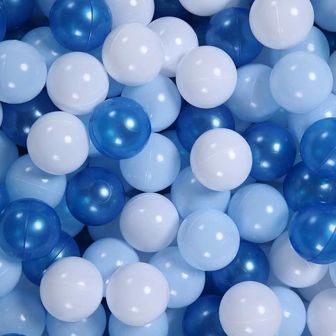 GOGOSO Ball Pit Balls for Toddler, Baby Plastic Playballs Kids Soft Pastel Pelotas Non-Toxic BPA-Free Pearl Blue+Light Blue+White 200 Balls