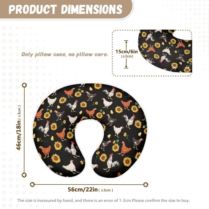 Stretchy Breastfeeding Pillow Cover,Rooster Sunflower Lightweight Neutral Baby Pillow Cover for Infant Snug,Best Choice for Mom or Baby