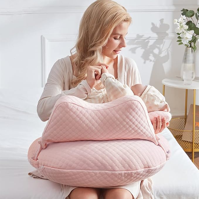 WYXunPlanet Nursing Pillow, Breastfeeding Pillow for Breastfeeding and Bottle Feeding to Reduce Strain on arms and Back, Better Support Baby,Waist Adjustable,Knitted Cotton Cover,Removable, Pink