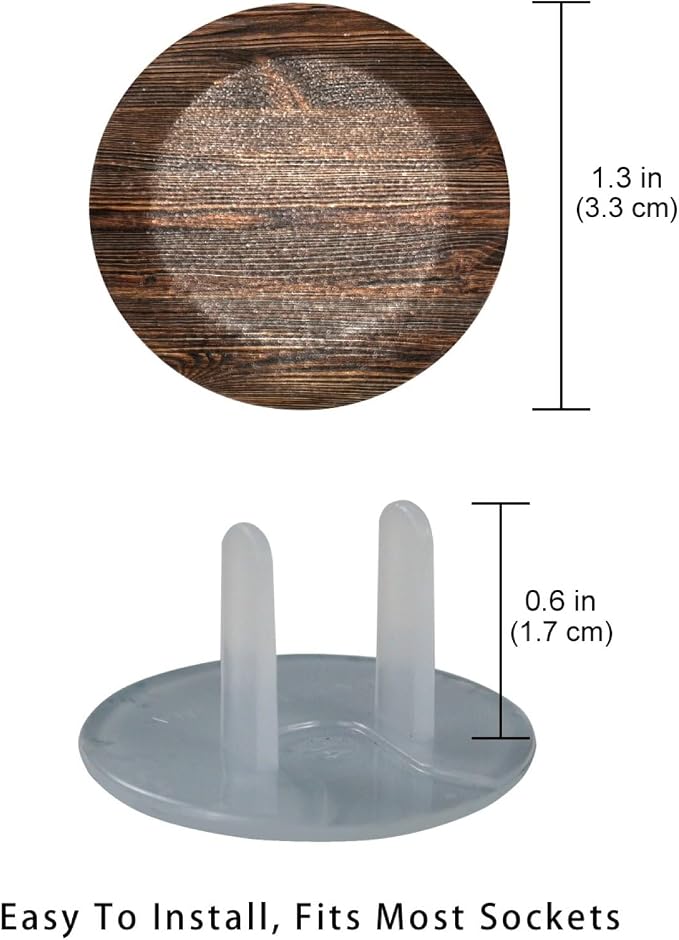 24 Packs Outlet Covers Baby Proofing, Vintage Brown Wood Socket Protectors Caps, Safety Plug Caps, Plastic Electric Socket Covers for US 2-Prong, Round Outlet Guard